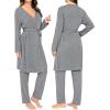 imageSWOMOG Maternity Nursing Robe Set 3 Piece Breastfeeding Pajamas 3 in 1 Labor Delivery Sleevless TopsampampLong Pants Pregnancy PjsGrey