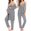 imageSWOMOG Maternity Nursing Robe Set 3 Piece Breastfeeding Pajamas 3 in 1 Labor Delivery Sleevless TopsampampLong Pants Pregnancy PjsGrey