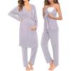 imageSWOMOG Maternity Nursing Robe Set 3 Piece Breastfeeding Pajamas 3 in 1 Labor Delivery Sleevless TopsampampLong Pants Pregnancy PjsLilac