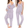 imageSWOMOG Maternity Nursing Robe Set 3 Piece Breastfeeding Pajamas 3 in 1 Labor Delivery Sleevless TopsampampLong Pants Pregnancy PjsLilac
