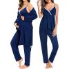 imageSWOMOG Maternity Nursing Robe Set 3 Piece Breastfeeding Pajamas 3 in 1 Labor Delivery Sleevless TopsampampLong Pants Pregnancy PjsNavy Blue
