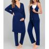 imageSWOMOG Maternity Nursing Robe Set 3 Piece Breastfeeding Pajamas 3 in 1 Labor Delivery Sleevless TopsampampLong Pants Pregnancy PjsNavy Blue