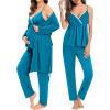imageSWOMOG Maternity Nursing Robe Set 3 Piece Breastfeeding Pajamas 3 in 1 Labor Delivery Sleevless TopsampampLong Pants Pregnancy PjsPeacock Blue