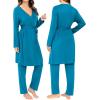 imageSWOMOG Maternity Nursing Robe Set 3 Piece Breastfeeding Pajamas 3 in 1 Labor Delivery Sleevless TopsampampLong Pants Pregnancy PjsPeacock Blue