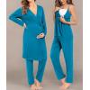 imageSWOMOG Maternity Nursing Robe Set 3 Piece Breastfeeding Pajamas 3 in 1 Labor Delivery Sleevless TopsampampLong Pants Pregnancy PjsPeacock Blue