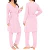 imageSWOMOG Maternity Nursing Robe Set 3 Piece Breastfeeding Pajamas 3 in 1 Labor Delivery Sleevless TopsampampLong Pants Pregnancy PjsPink