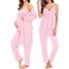 imageSWOMOG Maternity Nursing Robe Set 3 Piece Breastfeeding Pajamas 3 in 1 Labor Delivery Sleevless TopsampampLong Pants Pregnancy PjsPink