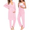 imageSWOMOG Maternity Nursing Robe Set 3 Piece Breastfeeding Pajamas 3 in 1 Labor Delivery Sleevless TopsampampLong Pants Pregnancy PjsPink