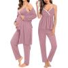 imageSWOMOG Maternity Nursing Robe Set 3 Piece Breastfeeding Pajamas 3 in 1 Labor Delivery Sleevless TopsampampLong Pants Pregnancy PjsTaro Purple