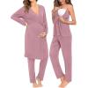 imageSWOMOG Maternity Nursing Robe Set 3 Piece Breastfeeding Pajamas 3 in 1 Labor Delivery Sleevless TopsampampLong Pants Pregnancy PjsTaro Purple