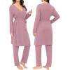 imageSWOMOG Maternity Nursing Robe Set 3 Piece Breastfeeding Pajamas 3 in 1 Labor Delivery Sleevless TopsampampLong Pants Pregnancy PjsTaro Purple