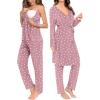 imageSWOMOG Maternity Nursing Robe Set 3 Piece Breastfeeding Pajamas 3 in 1 Labor Delivery Sleevless TopsampampLong Pants Pregnancy PjsTaro Purple Heart