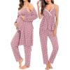 imageSWOMOG Maternity Nursing Robe Set 3 Piece Breastfeeding Pajamas 3 in 1 Labor Delivery Sleevless TopsampampLong Pants Pregnancy PjsTaro Purple Heart