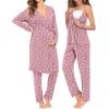 imageSWOMOG Maternity Nursing Robe Set 3 Piece Breastfeeding Pajamas 3 in 1 Labor Delivery Sleevless TopsampampLong Pants Pregnancy PjsTaro Purple Heart