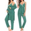 imageSWOMOG Maternity Nursing Robe Set 3 Piece Breastfeeding Pajamas 3 in 1 Labor Delivery Sleevless TopsampampLong Pants Pregnancy PjsTeal Green
