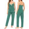 imageSWOMOG Maternity Nursing Robe Set 3 Piece Breastfeeding Pajamas 3 in 1 Labor Delivery Sleevless TopsampampLong Pants Pregnancy PjsTeal Green