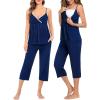 imageSWOMOG Maternity Nursing Robe Set 3 Piece Breastfeeding Pajamas 3 in 1 Labor Delivery Sleevless TopsampampLong Pants Pregnancy PjsZ Capriberry Blue