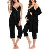 imageSWOMOG Maternity Nursing Robe Set 3 Piece Breastfeeding Pajamas 3 in 1 Labor Delivery Sleevless TopsampampLong Pants Pregnancy PjsZ Capricarbon Black