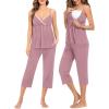 imageSWOMOG Maternity Nursing Robe Set 3 Piece Breastfeeding Pajamas 3 in 1 Labor Delivery Sleevless TopsampampLong Pants Pregnancy PjsZ Caprililac Purple