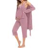 imageSWOMOG Maternity Nursing Robe Set 3 Piece Breastfeeding Pajamas 3 in 1 Labor Delivery Sleevless TopsampampLong Pants Pregnancy PjsZ Caprililac Purple