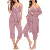 imageSWOMOG Maternity Nursing Robe Set 3 Piece Breastfeeding Pajamas 3 in 1 Labor Delivery Sleevless TopsampampLong Pants Pregnancy PjsZ Caprililac Purple