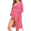 imageSWOMOG Maternity Nursing Robe Set 3 Piece Postpartum Breastfeeding Pajamas 3 in 1 Hospital Labor Delivery Pregnancy PjsCoralshorts