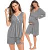imageSWOMOG Maternity Nursing Robe Set 3 Piece Postpartum Breastfeeding Pajamas 3 in 1 Hospital Labor Delivery Pregnancy PjsGreyshorts