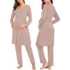 imageSWOMOG Maternity Nursing Robe Set 3 Piece Postpartum Breastfeeding Pajamas 3 in 1 Hospital Labor Delivery Pregnancy PjsLight Brownpants