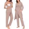 imageSWOMOG Maternity Nursing Robe Set 3 Piece Postpartum Breastfeeding Pajamas 3 in 1 Hospital Labor Delivery Pregnancy PjsLight Brownpants