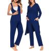 imageSWOMOG Maternity Nursing Robe Set 3 Piece Postpartum Breastfeeding Pajamas 3 in 1 Hospital Labor Delivery Pregnancy PjsNavy Bluepants