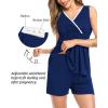 imageSWOMOG Maternity Nursing Robe Set 3 Piece Postpartum Breastfeeding Pajamas 3 in 1 Hospital Labor Delivery Pregnancy PjsNavy Blueshorts