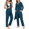 imageSWOMOG Maternity Nursing Robe Set 3 Piece Postpartum Breastfeeding Pajamas 3 in 1 Hospital Labor Delivery Pregnancy PjsOxford Bluepants