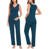imageSWOMOG Maternity Nursing Robe Set 3 Piece Postpartum Breastfeeding Pajamas 3 in 1 Hospital Labor Delivery Pregnancy PjsOxford Bluepants
