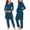 imageSWOMOG Maternity Nursing Robe Set 3 Piece Postpartum Breastfeeding Pajamas 3 in 1 Hospital Labor Delivery Pregnancy PjsOxford Bluepants