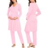imageSWOMOG Maternity Nursing Robe Set 3 Piece Postpartum Breastfeeding Pajamas 3 in 1 Hospital Labor Delivery Pregnancy PjsPinkpants