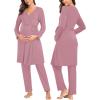 imageSWOMOG Maternity Nursing Robe Set 3 Piece Postpartum Breastfeeding Pajamas 3 in 1 Hospital Labor Delivery Pregnancy PjsTaro Purplepants