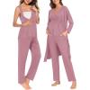 imageSWOMOG Maternity Nursing Robe Set 3 Piece Postpartum Breastfeeding Pajamas 3 in 1 Hospital Labor Delivery Pregnancy PjsTaro Purplepants