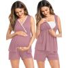 imageSWOMOG Maternity Nursing Robe Set 3 Piece Postpartum Breastfeeding Pajamas 3 in 1 Hospital Labor Delivery Pregnancy PjsTaro Purpleshorts