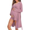 imageSWOMOG Maternity Nursing Robe Set 3 Piece Postpartum Breastfeeding Pajamas 3 in 1 Hospital Labor Delivery Pregnancy PjsTaro Purpleshorts