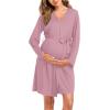 imageSWOMOG Maternity Nursing Robe Set 3 Piece Postpartum Breastfeeding Pajamas 3 in 1 Hospital Labor Delivery Pregnancy PjsTaro Purpleshorts