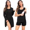 imageSWOMOG Women Maternity Nursing Robe Set Postpartum Pajamas 3 PCS Breastfeeding Labor Delivery Pregnancy Hospital PjsBlack