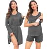 imageSWOMOG Women Maternity Nursing Robe Set Postpartum Pajamas 3 PCS Breastfeeding Labor Delivery Pregnancy Hospital PjsDeep Grey