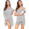 imageSWOMOG Women Maternity Nursing Robe Set Postpartum Pajamas 3 PCS Breastfeeding Labor Delivery Pregnancy Hospital PjsGrey
