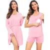 imageSWOMOG Women Maternity Nursing Robe Set Postpartum Pajamas 3 PCS Breastfeeding Labor Delivery Pregnancy Hospital PjsPink