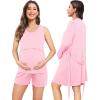 imageSWOMOG Women Maternity Nursing Robe Set Postpartum Pajamas 3 PCS Breastfeeding Labor Delivery Pregnancy Hospital PjsPink