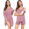 imageSWOMOG Women Maternity Nursing Robe Set Postpartum Pajamas 3 PCS Breastfeeding Labor Delivery Pregnancy Hospital PjsTaro Purple
