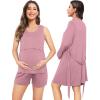 imageSWOMOG Women Maternity Nursing Robe Set Postpartum Pajamas 3 PCS Breastfeeding Labor Delivery Pregnancy Hospital PjsTaro Purple