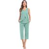 imageSWOMOG Women Maternity Pajama Set Nursing Pjs Double Layer Sleeveless Top Capri Pregnancy Set Breastfeeding Pjs with PocketsAqua Green