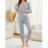 imageSWOMOG Women Maternity ampamp Nursing Thermal Underwear Set Postpartum Pajamas Breastfeeding Long Sleeve Base Layer Pregnant PjsGrey Stripe