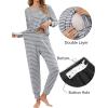 imageSWOMOG Women Maternity ampamp Nursing Thermal Underwear Set Postpartum Pajamas Breastfeeding Long Sleeve Base Layer Pregnant PjsGrey Stripe
